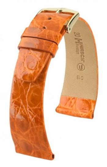 Řemínek Hirsch Prestige 1 crocodile - oranžový, lesk - M - řemínek 15 mm (spona 14 mm)