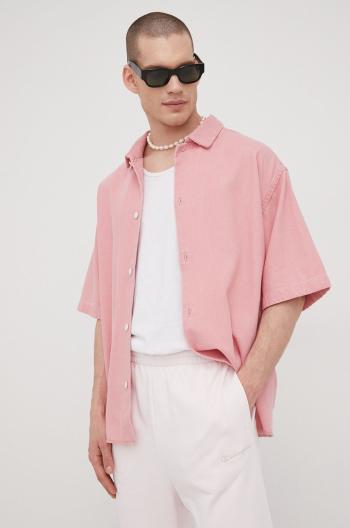 Bavlněné tričko Levi's pánská, růžová barva, relaxed, s klasickým límcem