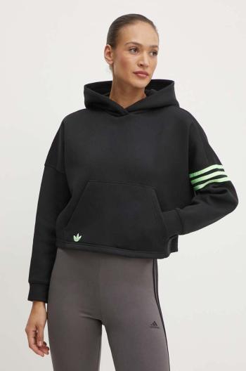 Mikina adidas Originals dámská, černá barva, s kapucí, s aplikací, IU2497