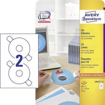 Avery-Zweckform L6015-25 šítek na CD/DVD Ø 117 mm, papír, bílá, 50 ks, permanentní , inkoust, laser