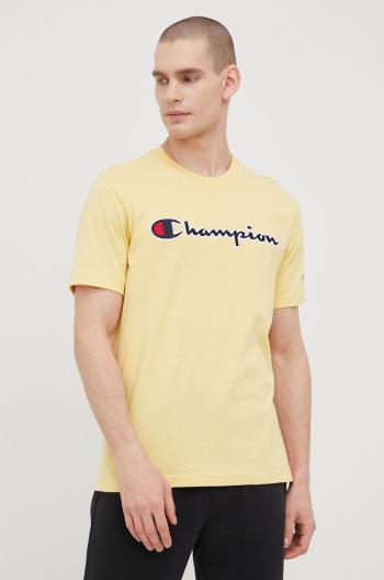 Bavlněné tričko Champion 217814 žlutá barva, s aplikací