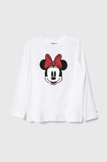 Dětské bavlněné tričko s dlouhým rukávem United Colors of Benetton x Disney bílá barva, s potiskem