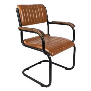 Hnědá kožená jídelní židle s područkami Finnio - 62*60*86 cm 50716