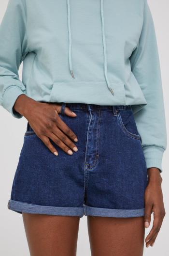 Džínové šortky Answear Lab dámské, tmavomodrá barva, hladké, high waist