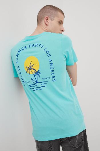 Bavlněné tričko Produkt by Jack & Jones tyrkysová barva, s potiskem