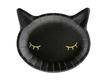 PartyDeco Talíře černé - Kočička 22x20cm 6 ks