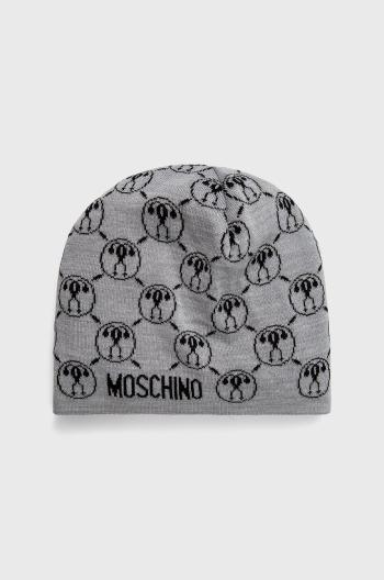 Čepice Moschino šedá barva, z tenké pleteniny, vlněná