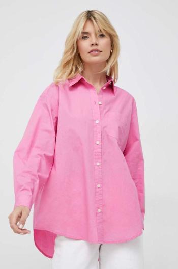 Bavlněné tričko GAP fialová barva, relaxed, s klasickým límcem