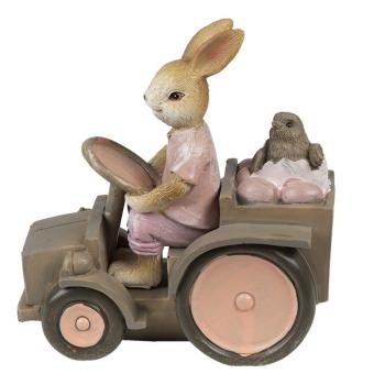 Dekorace králíček s kuřátkem na traktoru - 13*7*12 cm 6PR3554