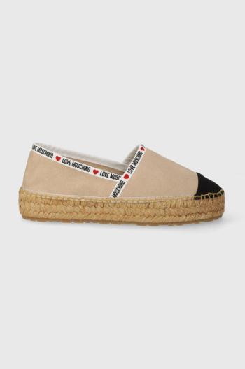 Semišové espadrilky Love Moschino béžová barva, na platformě, JA10553G0IIG0131