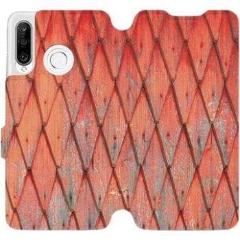 Flipové pouzdro na mobil Huawei P30 Lite - MK01S Oranžový vzor dřeva (5903226898022)