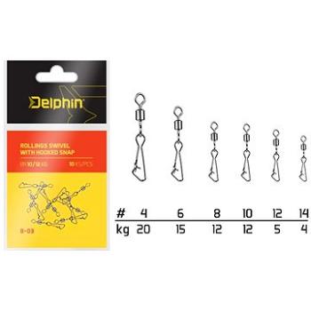 Delphin Rollings Swivel with Hooked Snap Velikost 10 12kg 10ks (8586016323958)