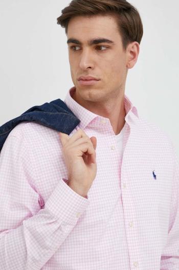 Bavlněné tričko Polo Ralph Lauren růžová barva, slim, s klasickým límcem
