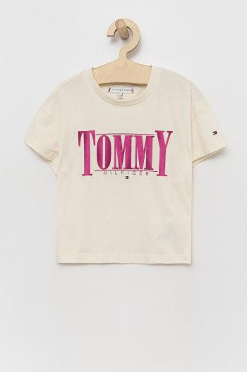 Dětské tričko Tommy Hilfiger béžová barva