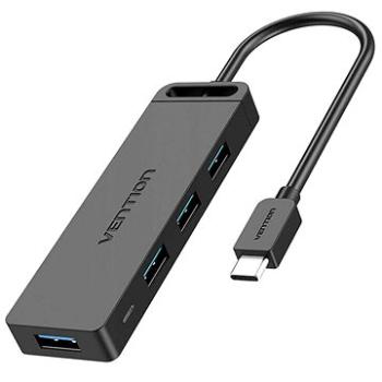 Vention Type-C to 4-Port USB 3.0 Hub with Power Supply Black 0.15M ABS Type (TGKBB)