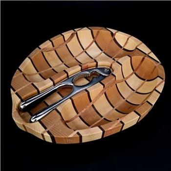 AMADEA Dřevěná miska mozaika ve tvaru ořechu s louskáčkem, masivní dřevo, 2 druhy dřevin, 28x23x4,5  (25987-00)