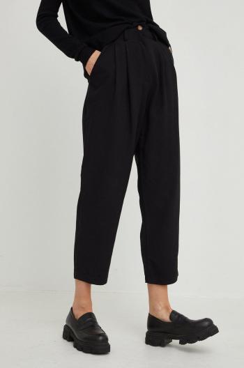Kalhoty s lněnou směsí Answear Lab Linen Blend dámské, černá barva, jednoduché, high waist