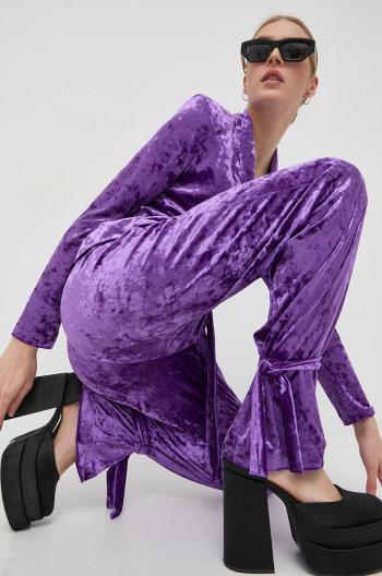 Kalhoty Patrizia Pepe dámské, fialová barva, jednoduché, high waist