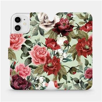 Flipové pouzdro na mobil Apple iPhone 12 - MD06P Růže a květy na světle zeleném pozadí (5903516374281)