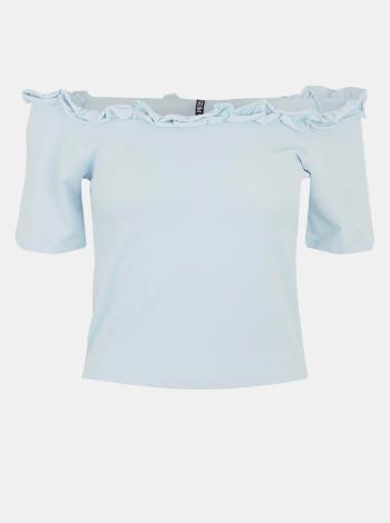 Světle modrý crop top s odhalenými rameny Pieces Leah