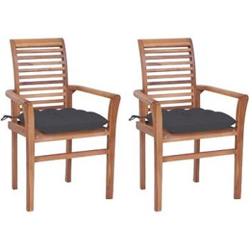Jídelní židle 2 ks antracitové podušky masivní teakové dřevo, 3062610 (3062610)