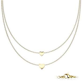 Šperky4U Dvojitý zlacený ocelový náhrdelník se srdíčky - OPD0222-GD