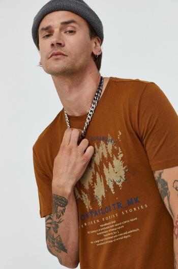 Bavlněné tričko Tom Tailor hnědá barva, s potiskem