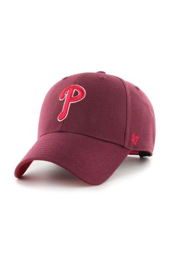 Bavlněná baseballová čepice 47brand MLB Philadelphia Phillies vínová barva, s aplikací