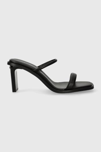 Kožené pantofle Calvin Klein PADDED CURVED STIL SLIDE 70 dámské, černá barva, na podpatku, HW0HW01992