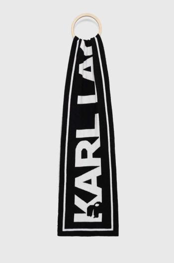 Šátek z vlněné směsi Karl Lagerfeld černá barva, vzorovaný