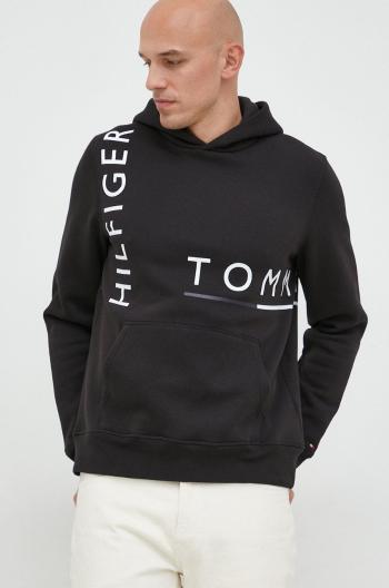 Mikina Tommy Hilfiger pánská, černá barva, s kapucí, s potiskem