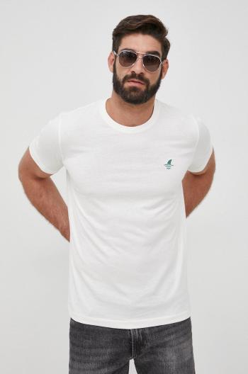 Bavlněné tričko Selected Homme béžová barva, s aplikací