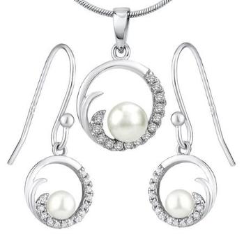 Silvego VIVA stříbrná perlová souprava šperků přívěsek a náušnice JJJS0949