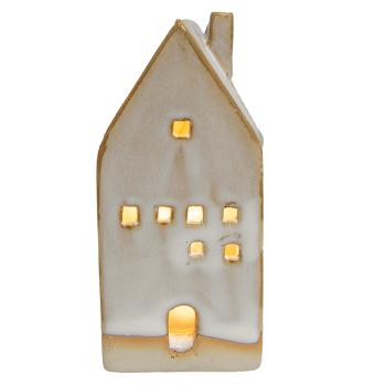Béžový porcelánový domek s LED světýlky Chrie  - 5*5*12 cm 6CE1506