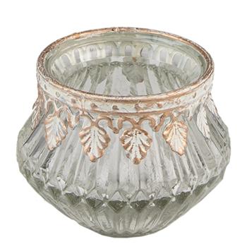 Transparentní skleněný svícen na čajovou svíčku se zdobným okrajem - Ø 7*6 cm 6GL3989