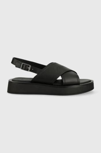 Kožené sandály Calvin Klein Flatform Sandal dámské, černá barva, na platformě