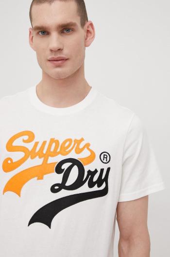 Bavlněné tričko Superdry bílá barva, s aplikací