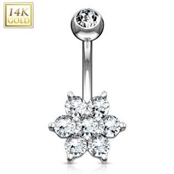 Šperky4U Zlatý piercing do pupíku - kytička, Au 585/1000 - ZL01043-WG