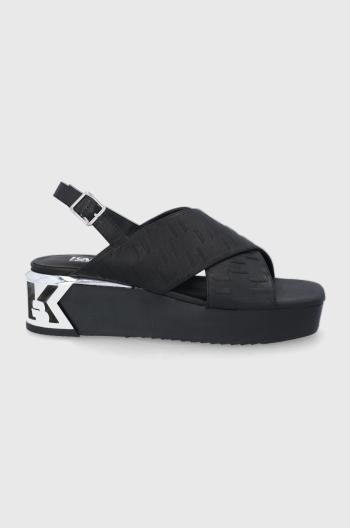 Kožené sandály Karl Lagerfeld K-blok Wedge dámské, černá barva, na platformě