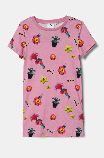 Dětské bavlněné tričko Puma X TROLLS Elongated Tee růžová barva, 627381