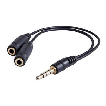 Audio redukce, Jack (3.5mm) samec 4-pólový - 2x Jack (3.5mm) samice, 0.2 m, stereo, černá, Logo blistr