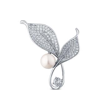 JwL Luxury Pearls Zářivá perlová brož s krystaly Lístky 2v1 JL0818