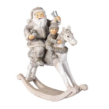 Dekorativní soška Santa s dítětem na houpacím koni - 20*8*21 cm 6PR3474