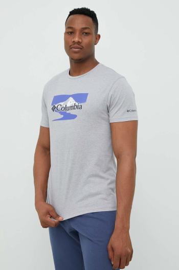 Bavlněné tričko Columbia šedá barva, s potiskem