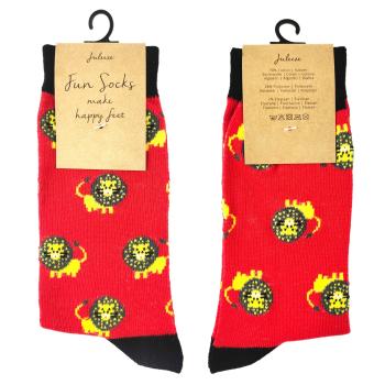 Veselé červené ponožky se lvíčky - 39-41 JZSK0016M