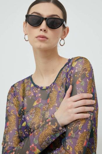 Tričko s dlouhým rukávem Silvian Heach fialová barva