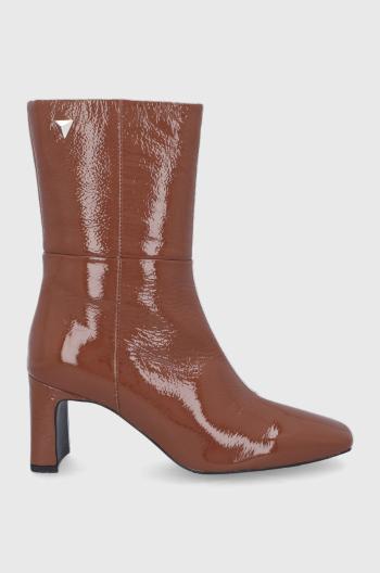 Kožené kotníkové boty Sisley dámské, hnědá barva, na podpatku