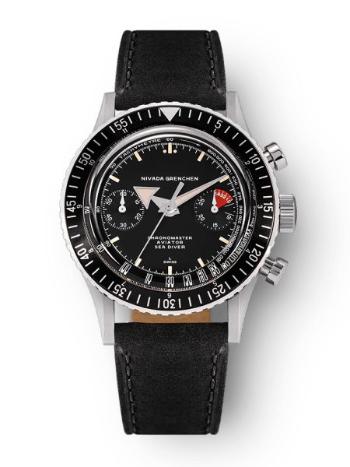 Nivada Grenchen Chronomaster Broad Arrow Manual - Black leather