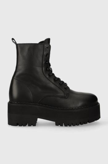 Kožené workery Tommy Jeans TJW BOOT ZIP UP dámské, černá barva, na plochém podpatku, EN0EN02305