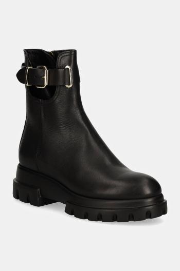 Kožené kotníkové boty AGL Chunky Lowboot dámské, černá barva, na plochém podpatku, D756593PGKA2131013